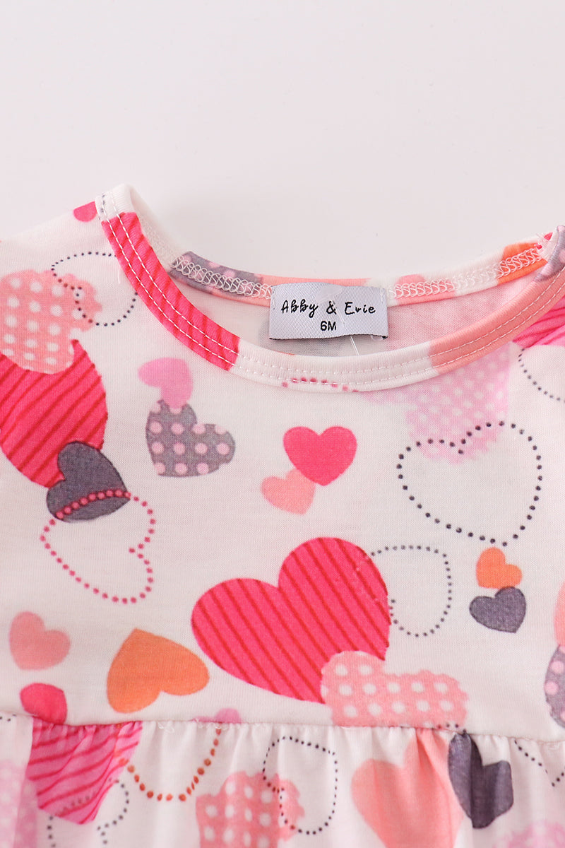 Valentine Heart Print Pink Ruffle Girl Bubble