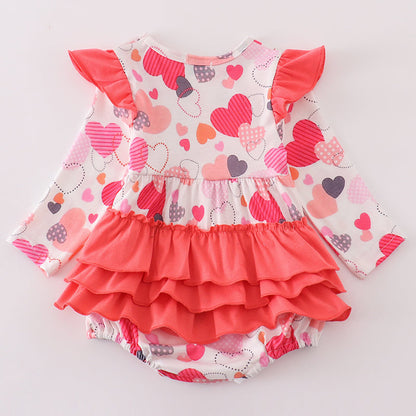 Valentine Heart Print Pink Ruffle Girl Bubble