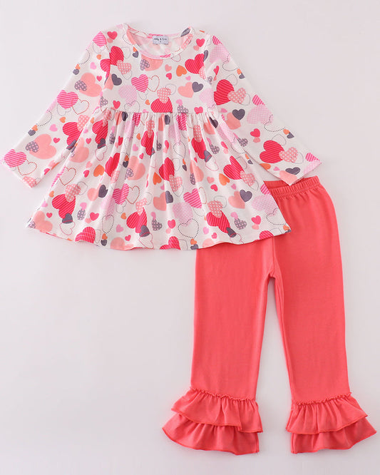 Valentine Heart Print Pink Girl Pants Set