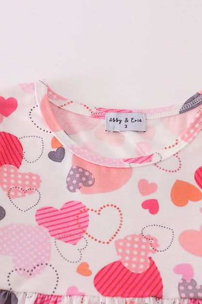 Valentine Heart Print Pink Girl Pants Set