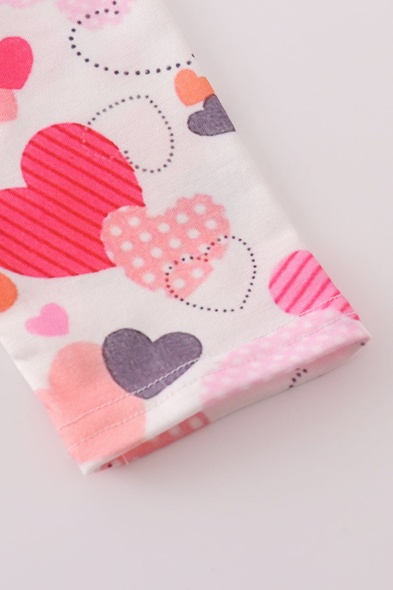 Valentine Heart Print Pink Girl Pants Set