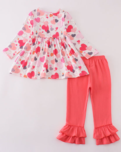 Valentine Heart Print Pink Girl Pants Set