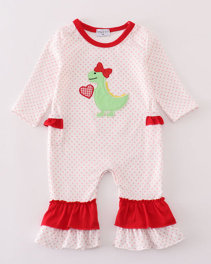 Dinosaur Heart Applique Pink Girl Romper