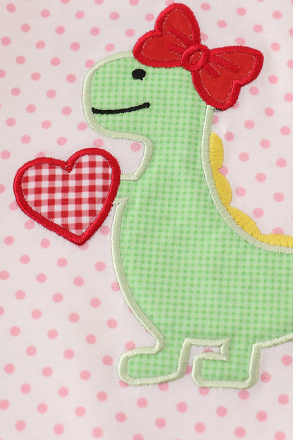 Dinosaur Heart Applique Pink Girl Romper