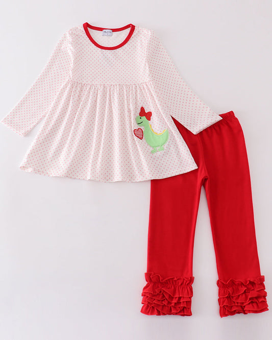 Dinosaur Heart Applique Pink Girl Pants Set