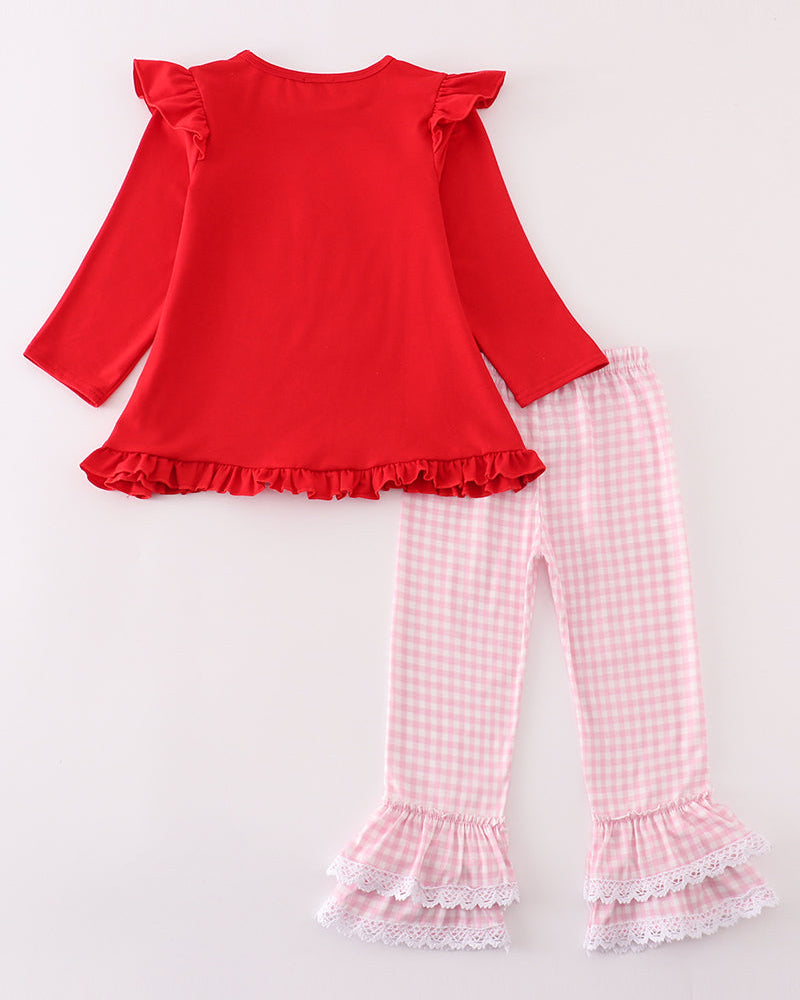 Puppy Heart Applique Red Girl Pants Set