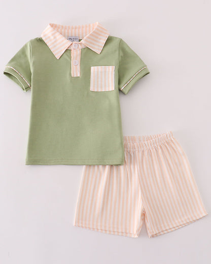 Dawson Sage Stripe Boy Shorts Set