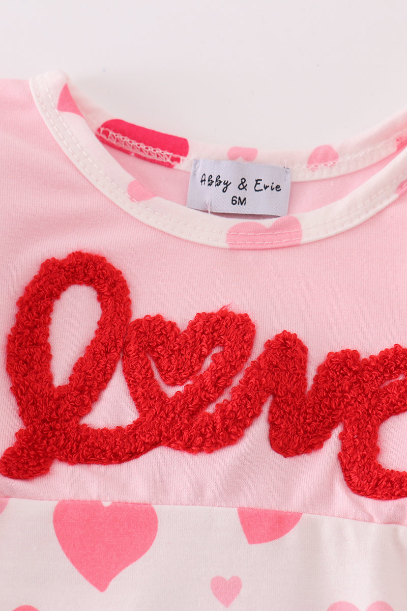 Love French Knot Pink Girl Romper