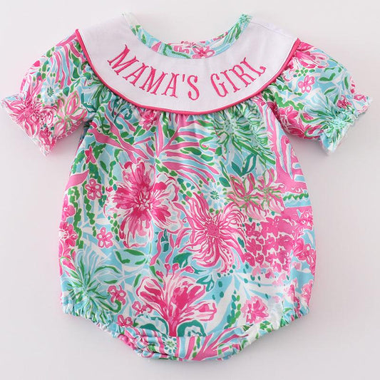 Pink Palm Paradise Mama’s Girl Embroidered Baby Bubble