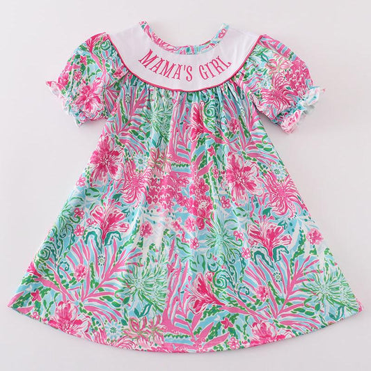 Pink Palm Paradise Mama’s Girl Embroidered Dress