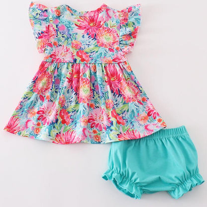 Tropical Bloom Print Girl Bloomers Set