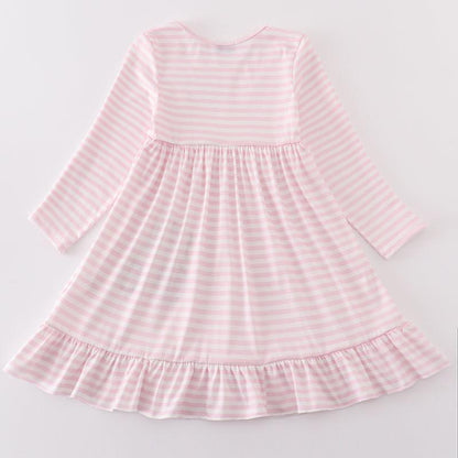 Green Lucky Tractor Applique Pink Stripe Dress