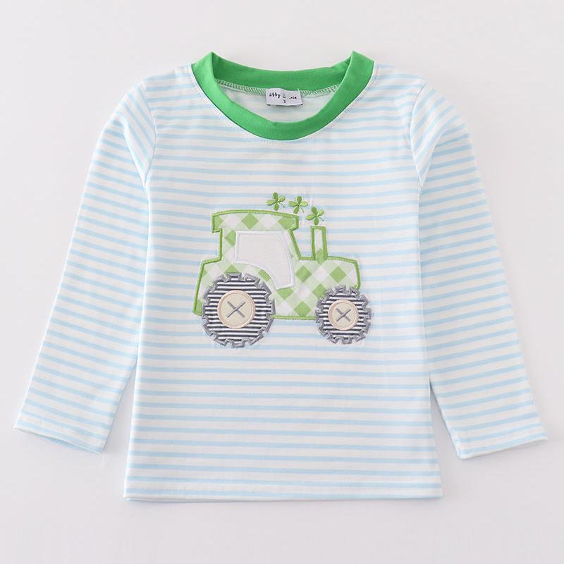 Green Lucky Tractor Applique Boy Top