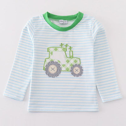 Green Lucky Tractor Applique Boy Top