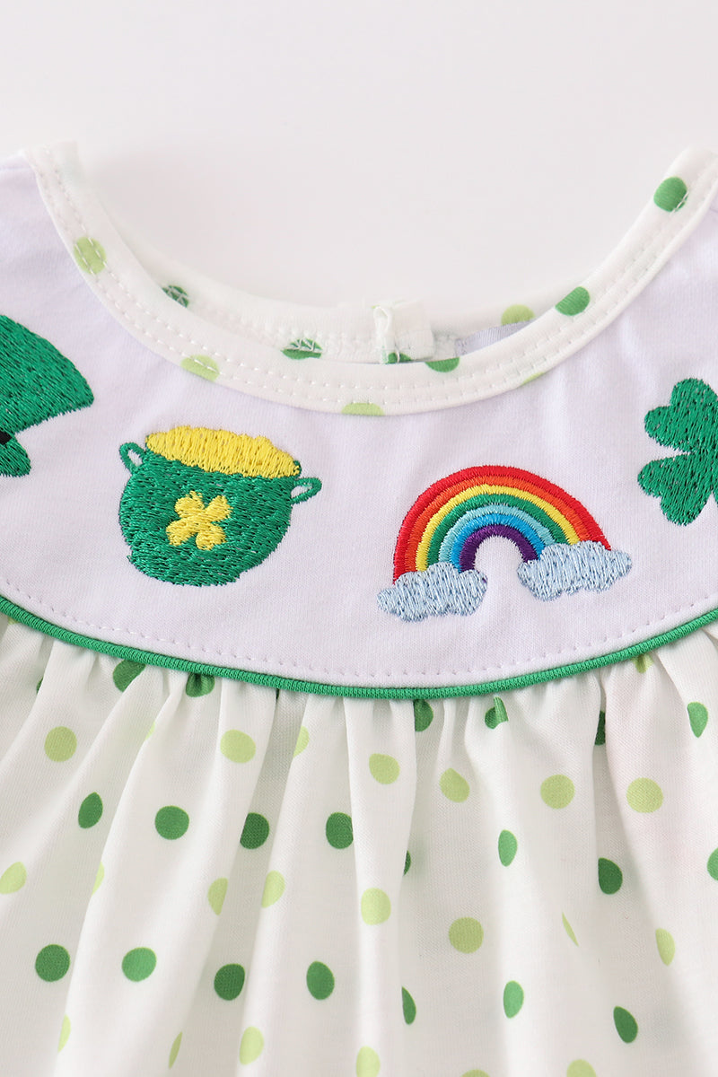 Green Lucky Clover Embroidered Girl Bloomers Set