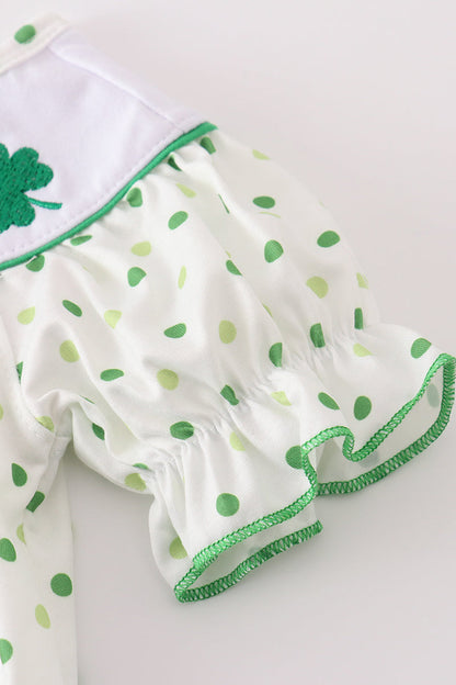 Green Lucky Clover Embroidered Girl Bloomers Set