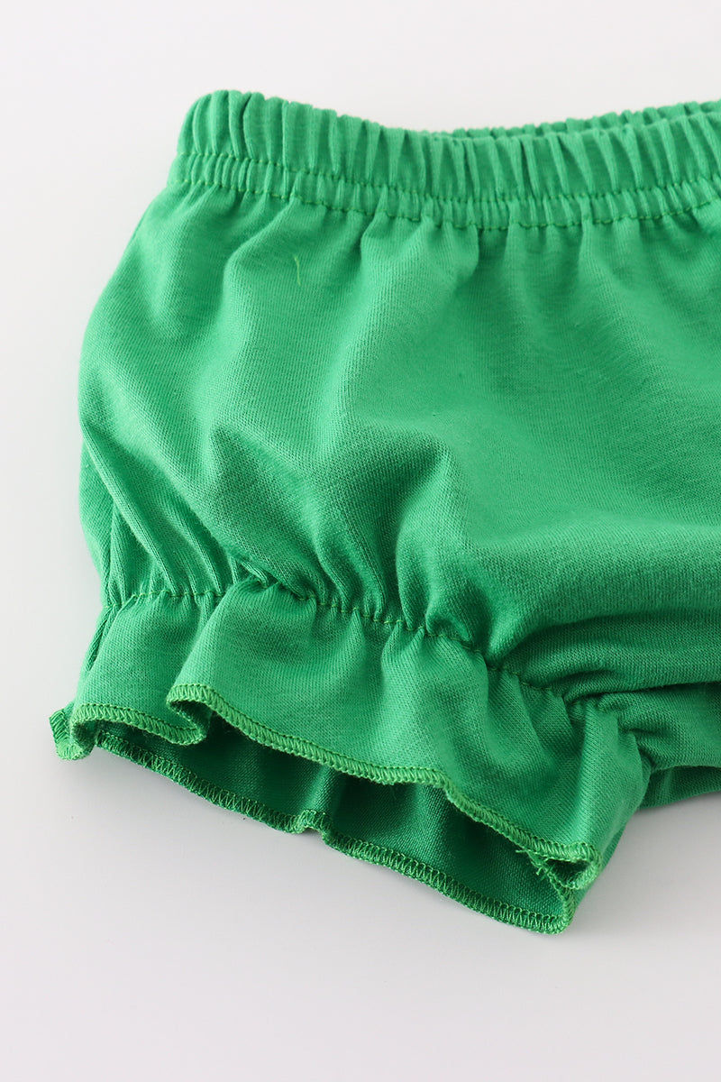 Green Lucky Clover Embroidered Girl Bloomers Set