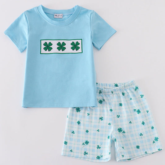 Blue Clover Embroidered Boy Shorts Set