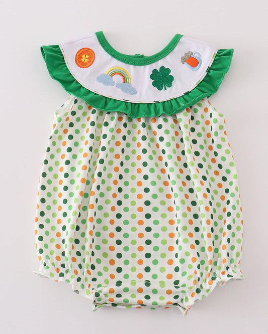 Rainbow Clover Embroidered Green Girl Bubble