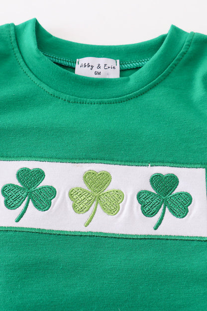 Lucky Clovers Embroidered Green Plaid Boy Bloomers Set