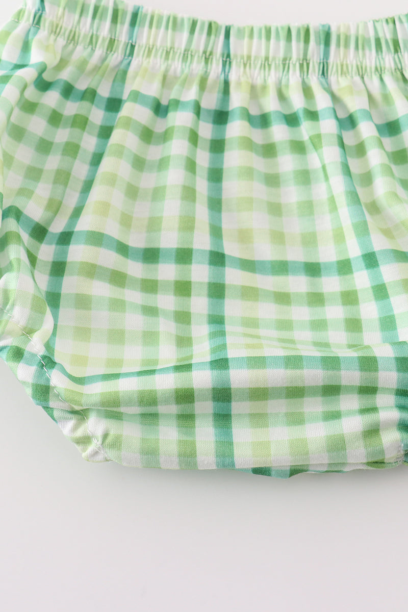 Lucky Clovers Embroidered Green Plaid Boy Bloomers Set