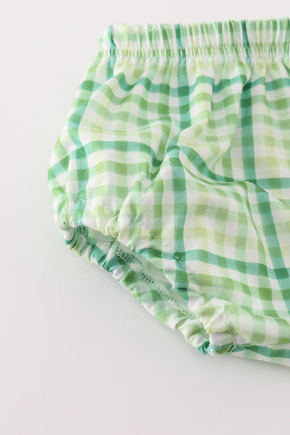 Lucky Clovers Embroidered Green Plaid Boy Bloomers Set