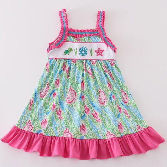 Green Island Breeze Embroidered Dress