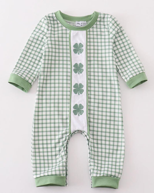 Green Clover Embroidered Boy Romper