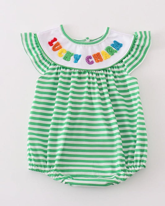 Lucky Charm French Knot Green Stripe Girl Bubble