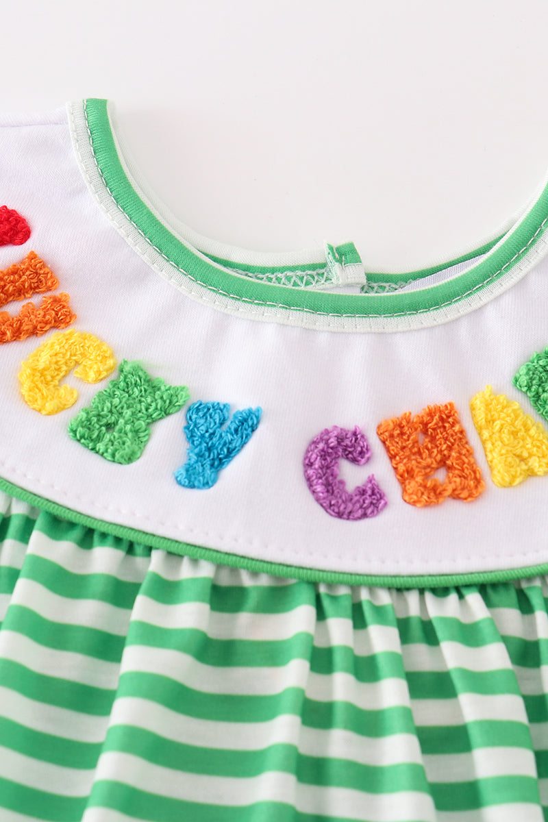 Lucky Charm French Knot Green Stripe Girl Bubble