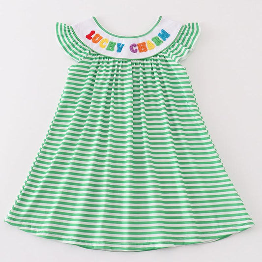 Lucky Charm French Knot Green Stripe Dress