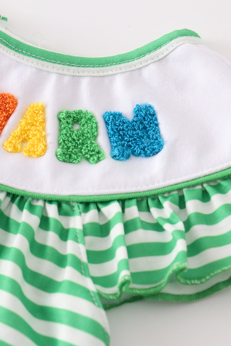 Lucky Charm French Knot Green Stripe Girl Pants Set