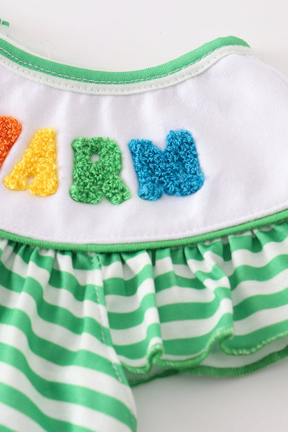 Lucky Charm French Knot Green Stripe Girl Pants Set