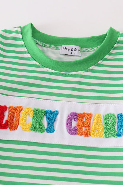 Lucky Charm French Knot Green Stripe Boy Set