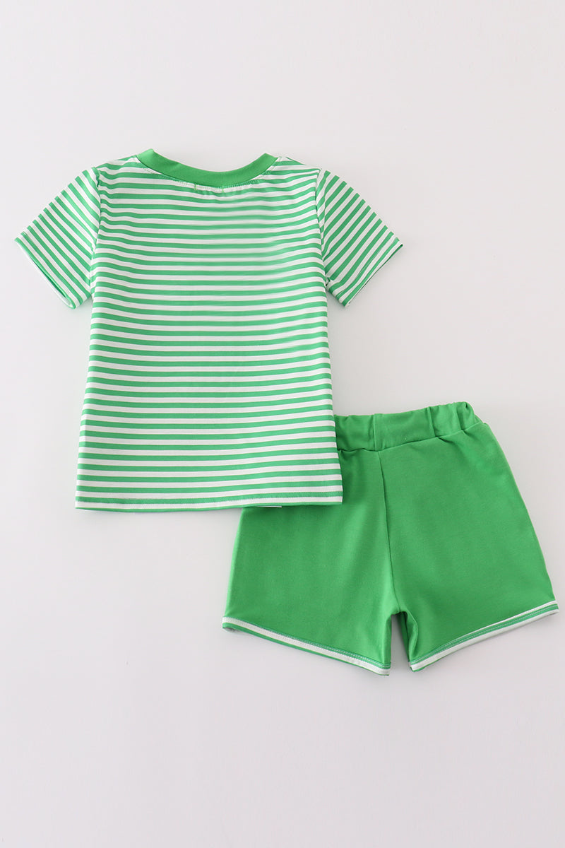 Lucky Charm French Knot Green Stripe Boy Set