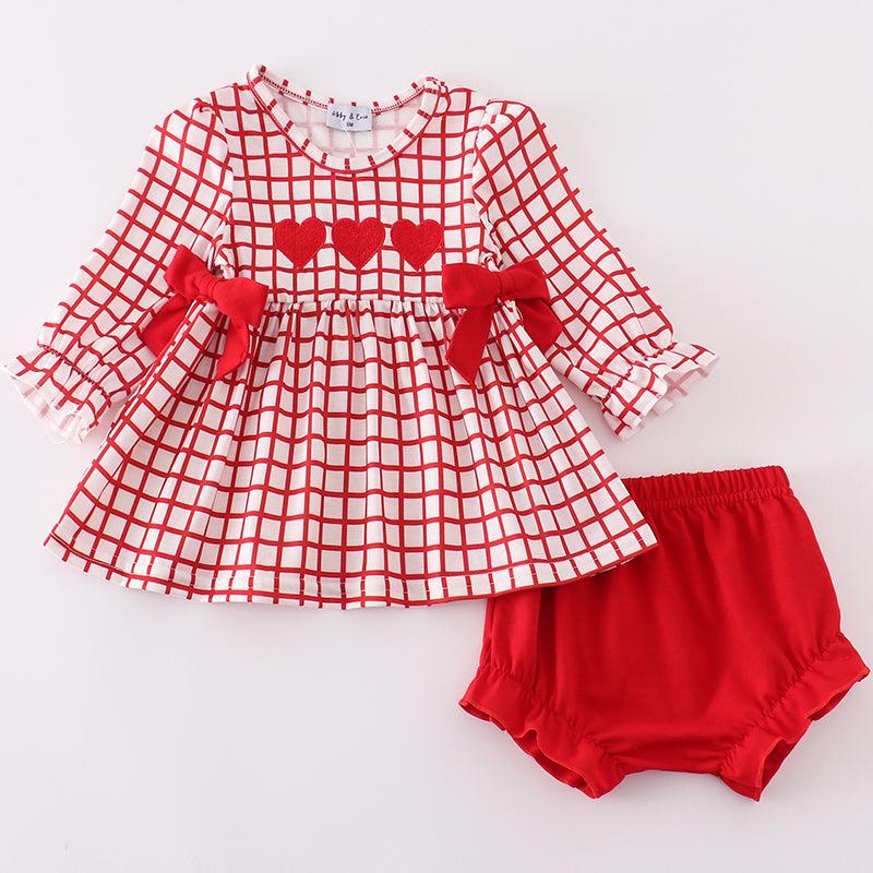 Red Valentine Heart Embroidered Girl Bloomers Set