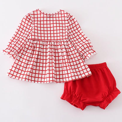 Red Valentine Heart Embroidered Girl Bloomers Set