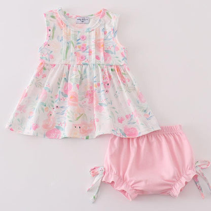 Pink Pastel Meadow Print Girl Bloomers Set