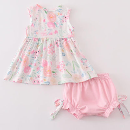 Pink Pastel Meadow Print Girl Bloomers Set