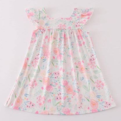 Pink Pastel Meadow Print Smocked Dress