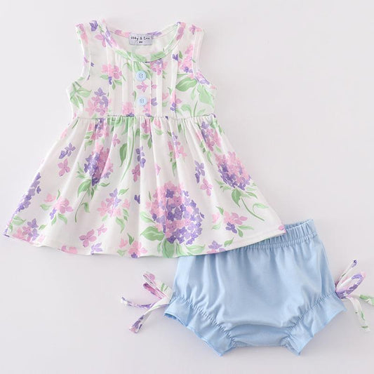 Purple Hydrangea Print Girl Bloomers Set