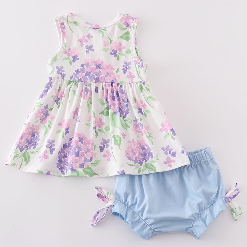 Purple Hydrangea Print Girl Bloomers Set