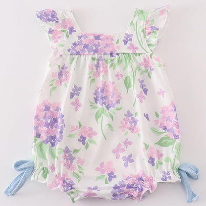 Purple Hydrangea Print Smocked Girl Bubble