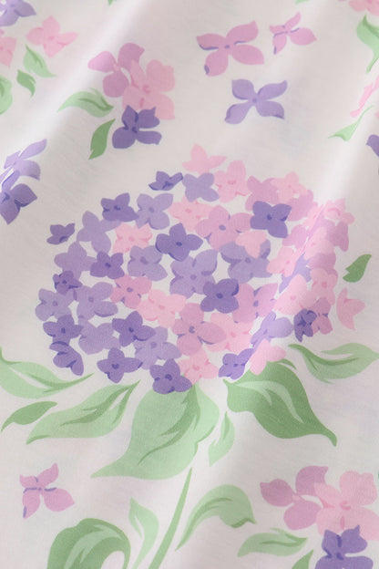 Purple Hydrangea Print Smocked Dress