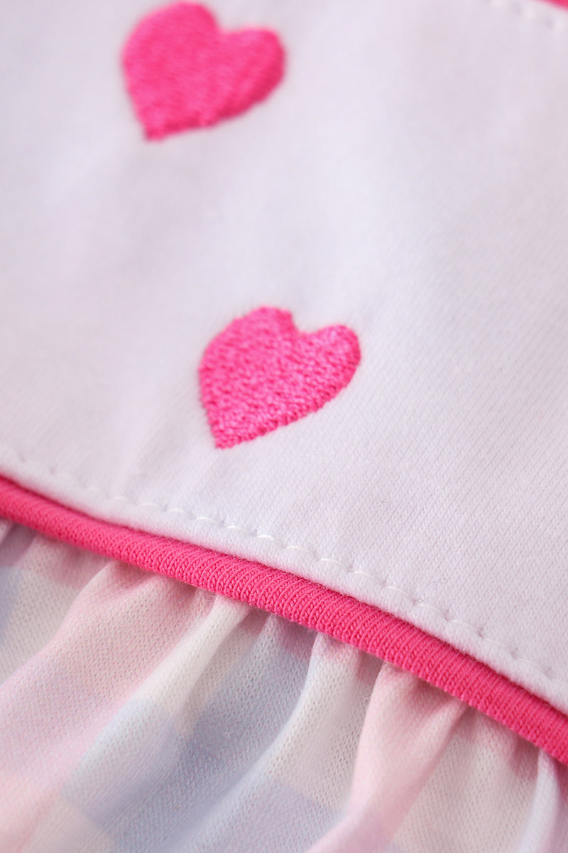 Pink Heart Embroidered Girl Plaid Bubble