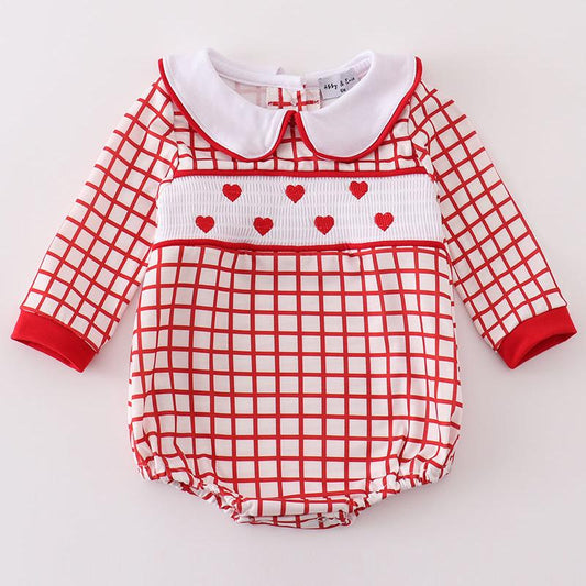 Smocked Heart Embroidered Boy Bubble