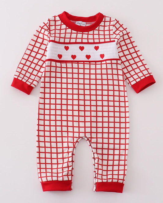 Smocked Heart Embroidered Boy Romper