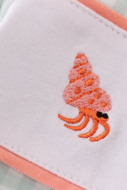 Sea Creatures Embroidered Coral Sage Boy Bubble