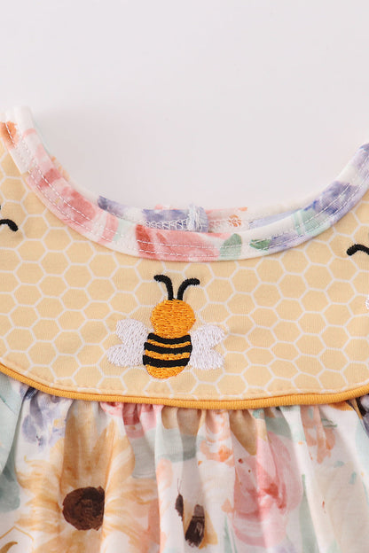 Honey Bee Embroidered Floral Girl Bubble