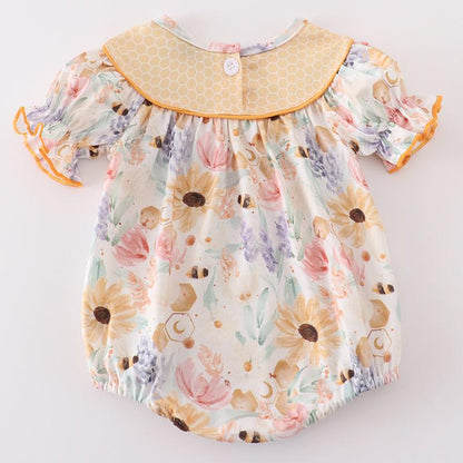 Honey Bee Embroidered Floral Girl Bubble